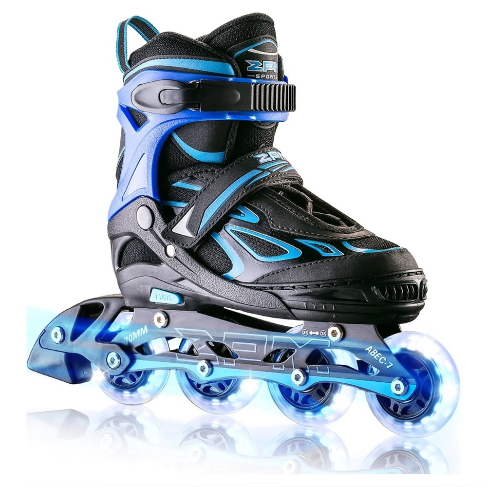 Blue and Black Inline Skates-Girls Youth-Light Up-Size Adjustable-Comfortable